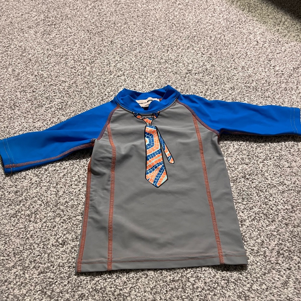 Hang Ten Surf Rash Guard with Novelty Tie - Royal Blue and Charcoal